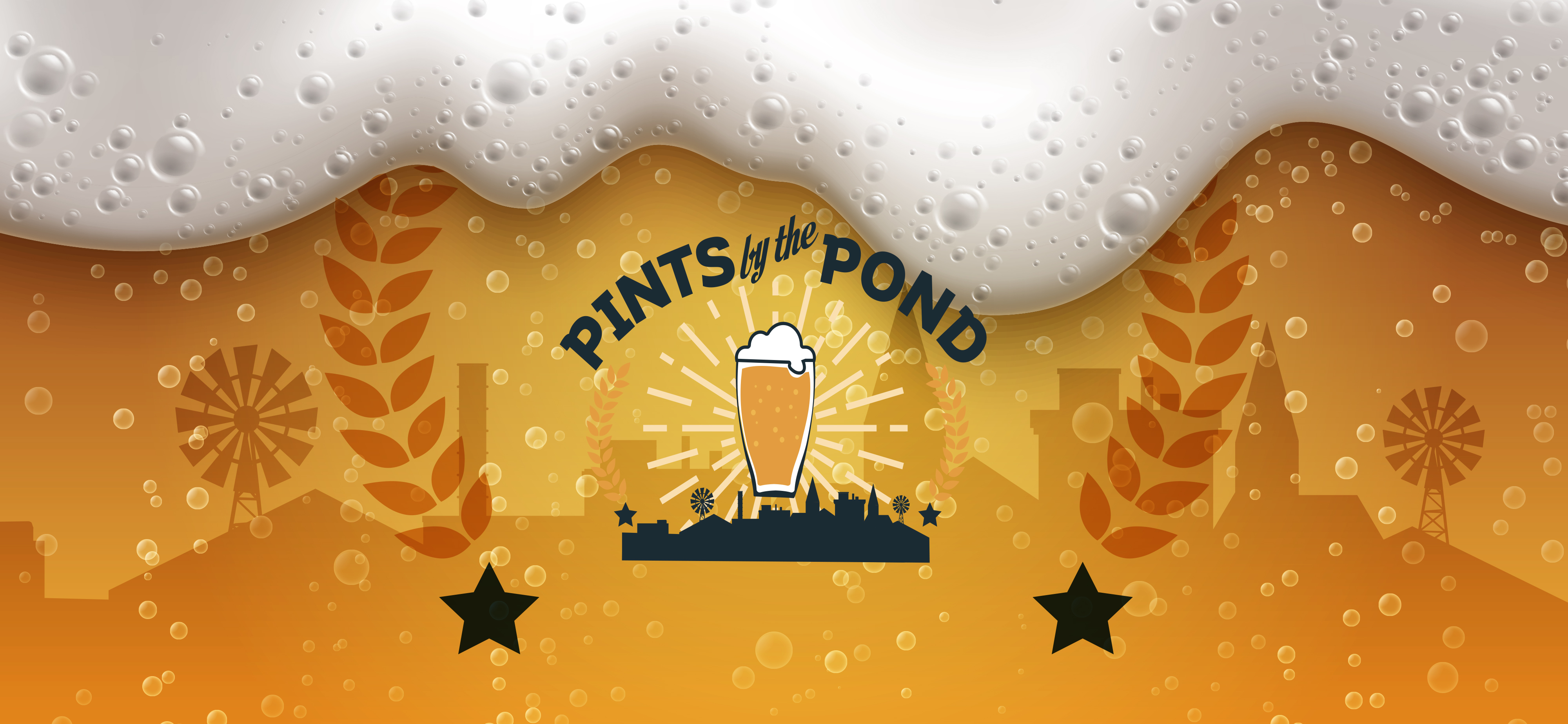 Header image showing beer foam and the Pints by the Pond logo