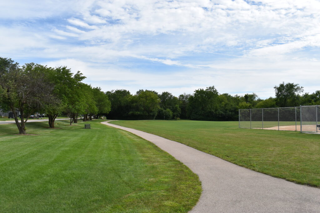 Big Woods Park path near baseball diamond.