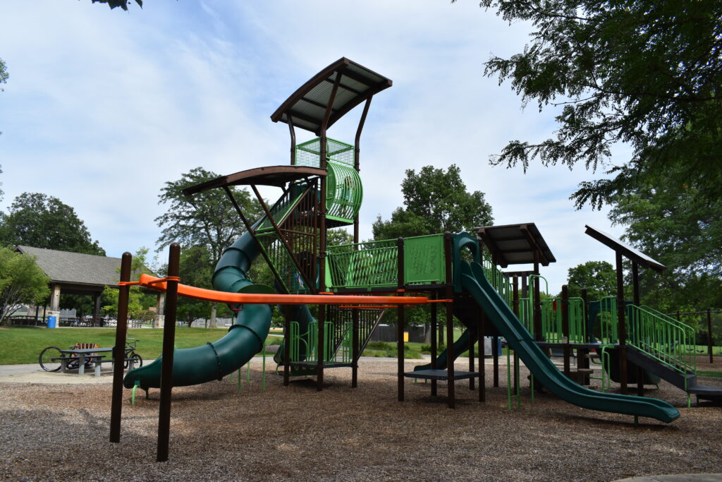 Big Woods Park playground featuring zipline.