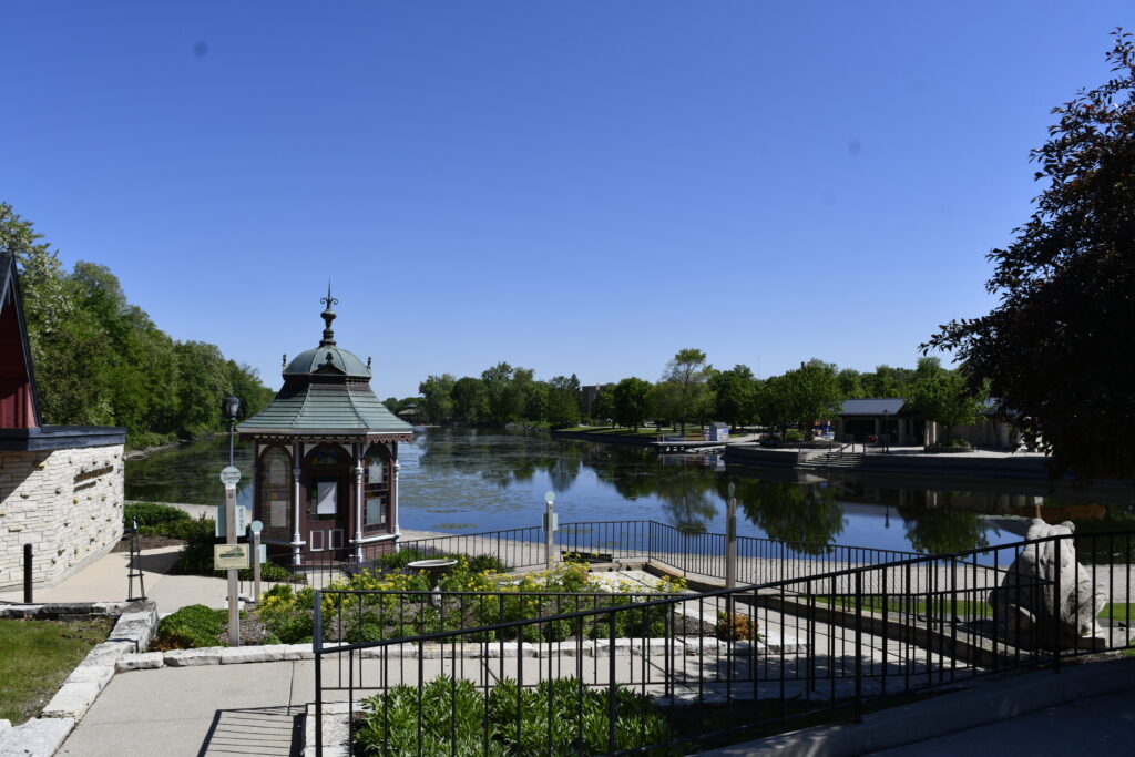 The view of the Depot Pond outside of the Depot Museum.