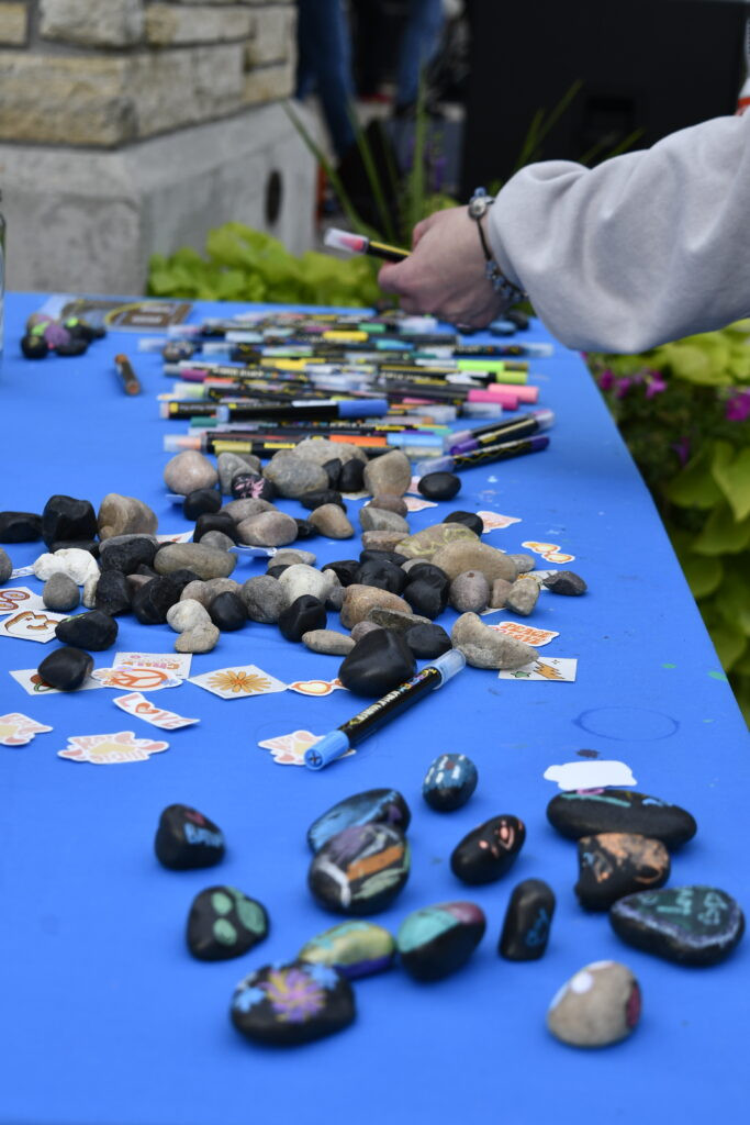 Rocks await painting during a Batavia Parks Foundation rock painting event