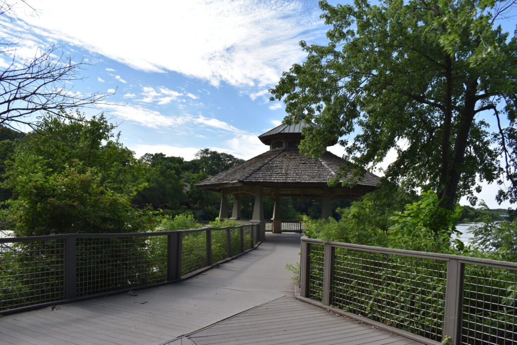 Batavia Riverwalk Gazebo that overlooks the river.
