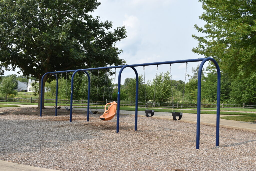 Jones Meadow Park swing set showing swings available for various ages and abilities.