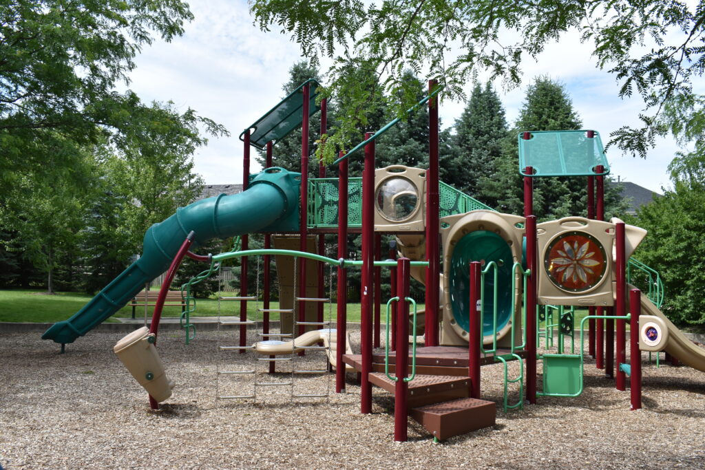 Shannon Park playset with slide and climbing structure.