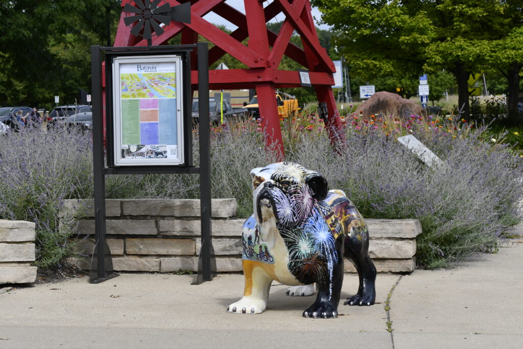 South Riverwalk showing painted bulldog.