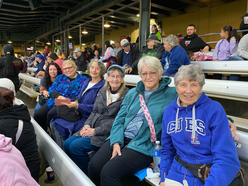 Trips patrons in the bleachers at a Kane County Cougars game