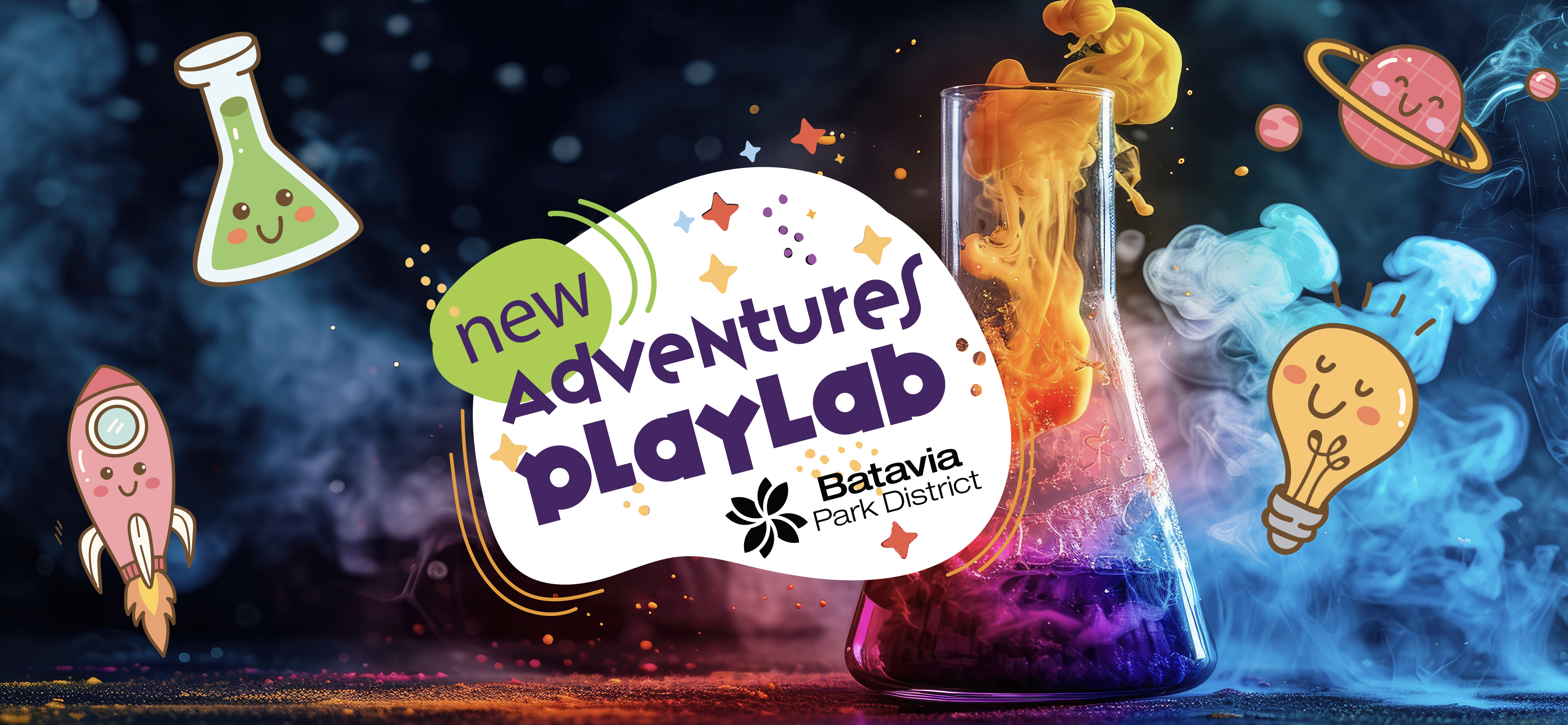 New Adventures PlayLab logo on a brightly colored beaker