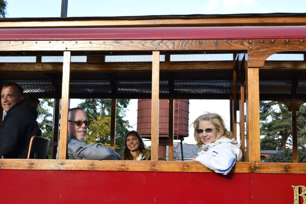 Women looking out window of Batavia Trolley
