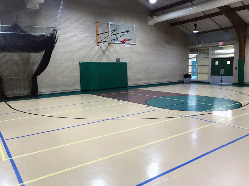 The interior of a large gym