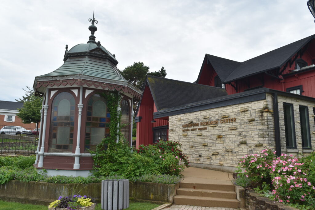 Gazebo with Research Center on wall