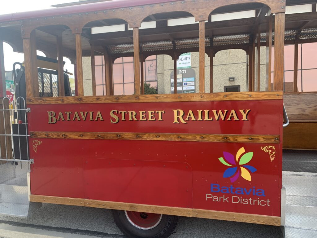 Batavia Depot Museum's Red trolley close up view