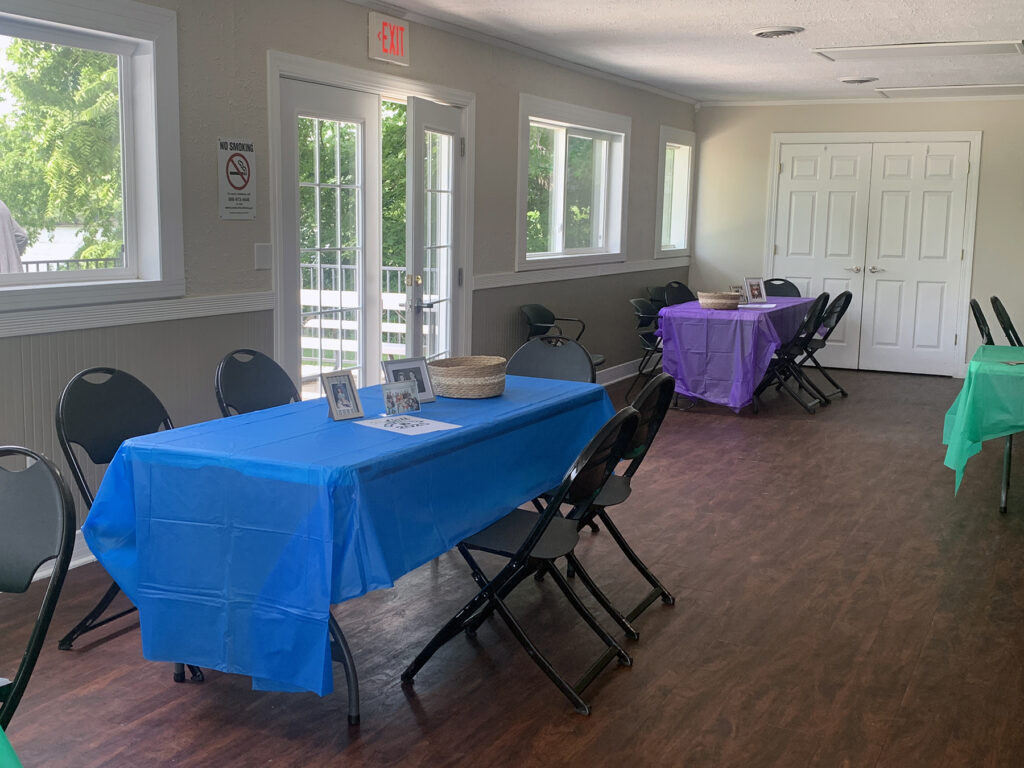 Interior of a room set up for a a party rental