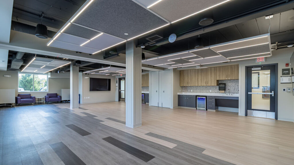 interior view of large community room open floor plan