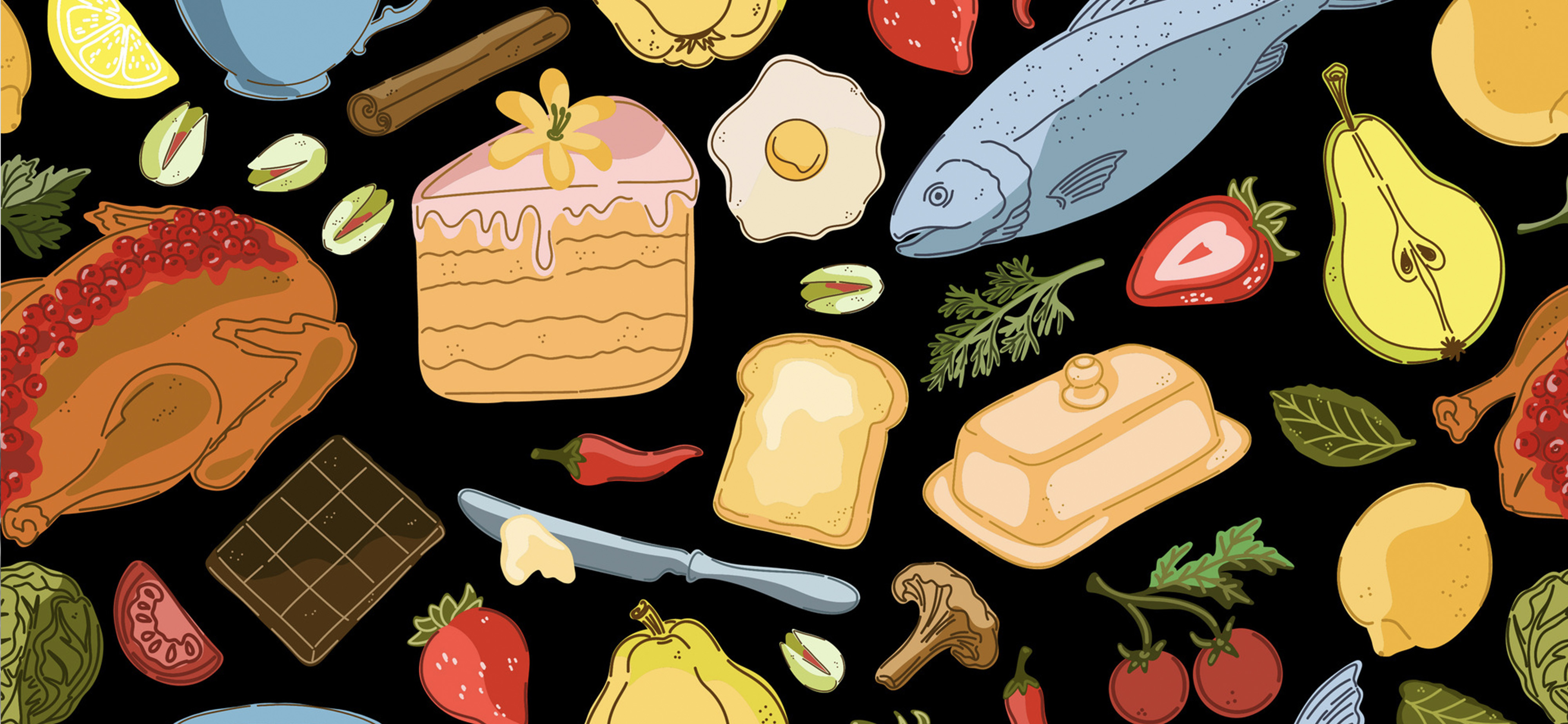 Senior Luncheon Graphic showing a variety of foods