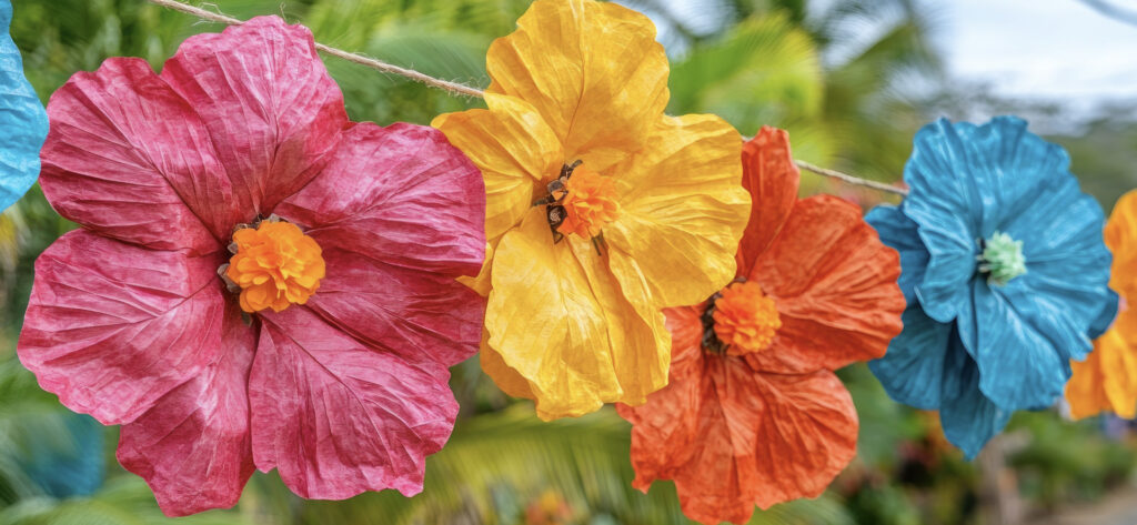 a group of colorful leis