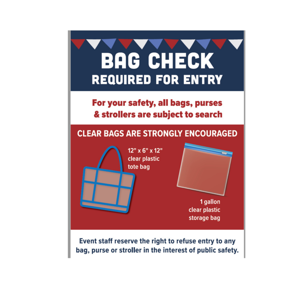 bag check sign all bags purses and strollers subject to search